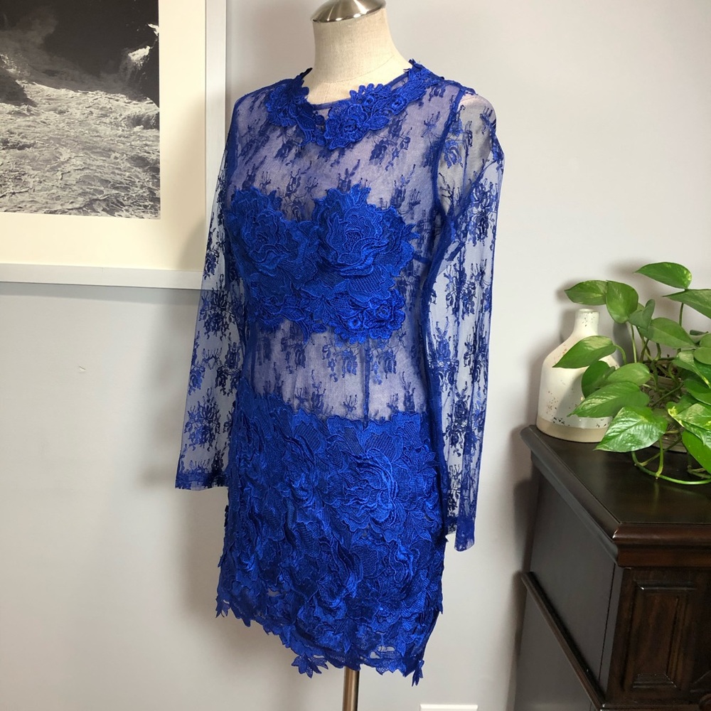 AKIRA Blue Lace Mini Dress - Picture 9 of 14